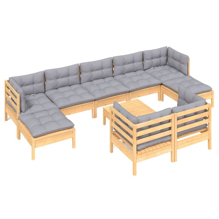 Set mobilier grădină cu perne, 10 piese, gri, lemn masiv pin - WALTI WALTI