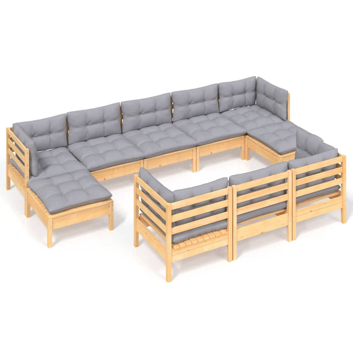 Set mobilier grădină cu perne, 10 piese, gri, lemn masiv pin - WALTI WALTI