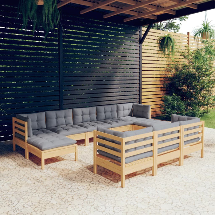Set mobilier grădină cu perne, 10 piese, gri, lemn masiv pin - WALTI WALTI