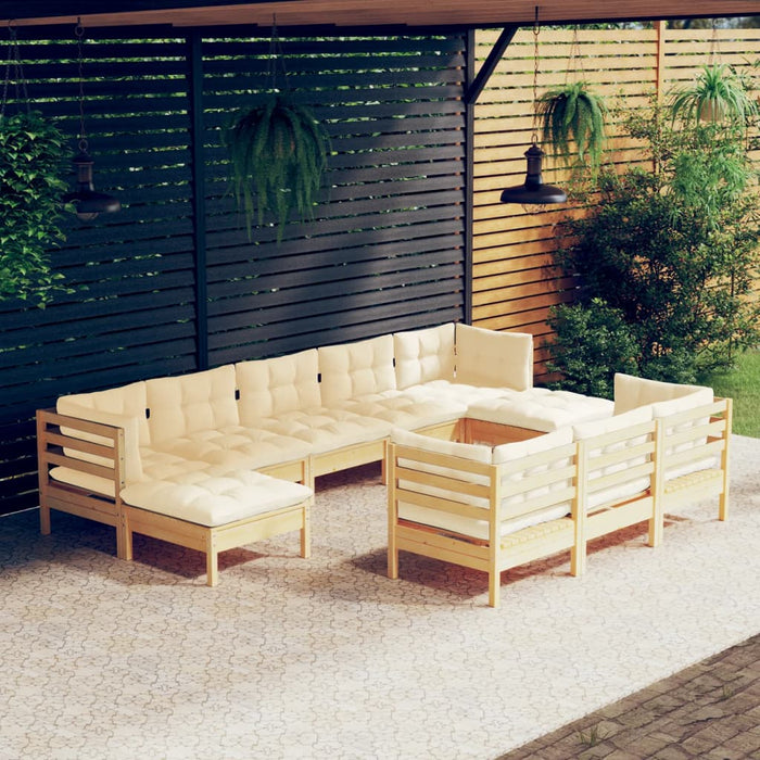 Set mobilier grădină cu perne crem, 10 piese, lemn masiv de pin - WALTI WALTI