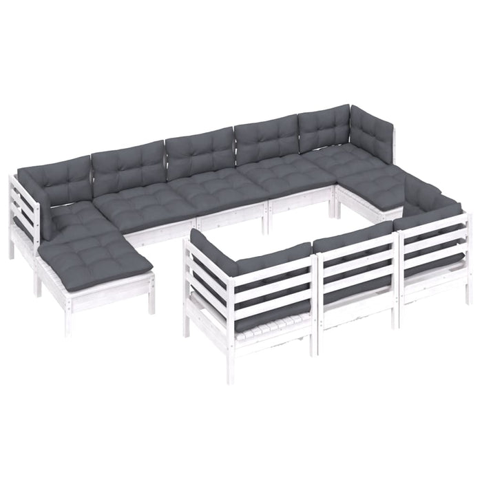 Set mobilier de grădină cu perne, 10 piese, alb lemn masiv pin - WALTI WALTI