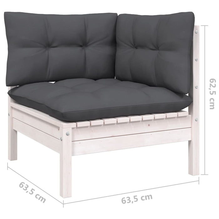 Set mobilier de grădină cu perne, 10 piese, alb lemn masiv pin - WALTI WALTI