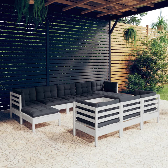 Set mobilier de grădină cu perne, 10 piese, alb lemn masiv pin - WALTI WALTI