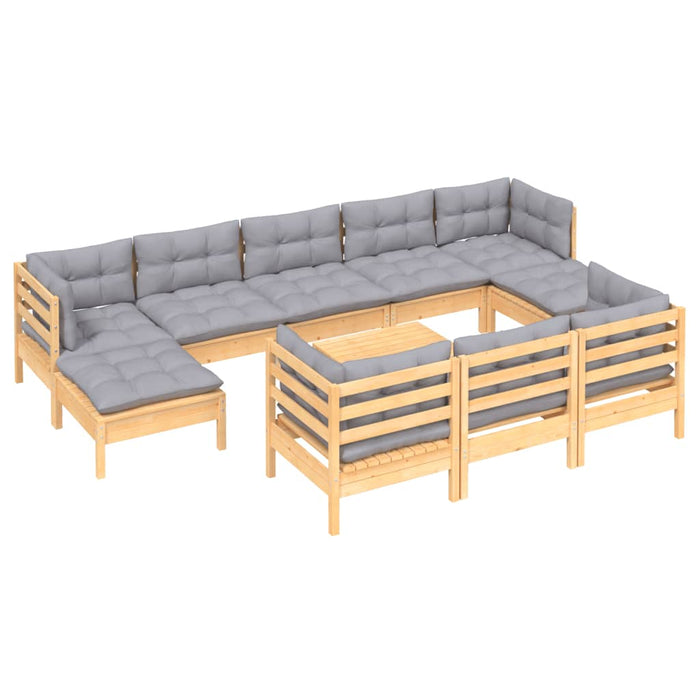 Set mobilier grădină cu perne, 11 piese, gri, lemn masiv pin - WALTI WALTI