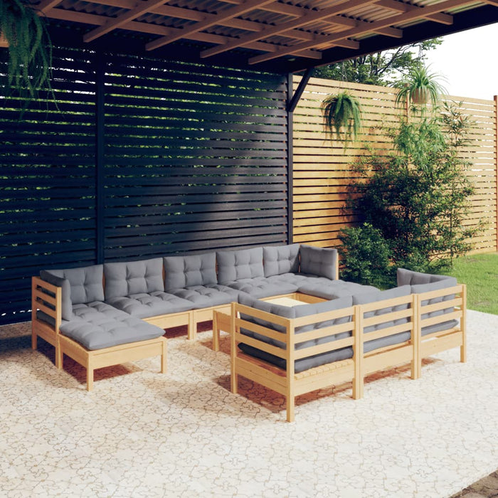 Set mobilier grădină cu perne, 11 piese, gri, lemn masiv pin - WALTI WALTI