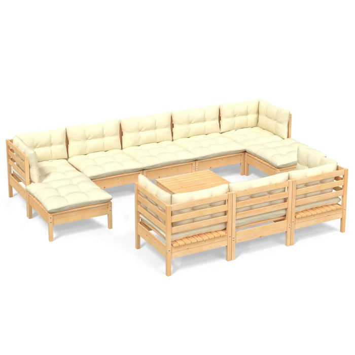 Set mobilier grădină cu perne crem, 11 piese, lemn masiv de pin - WALTI WALTI