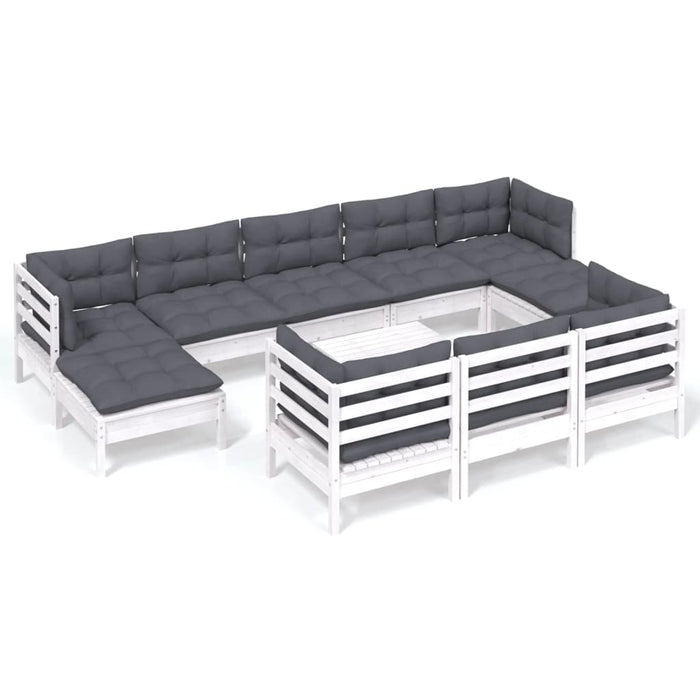 Set mobilier de grădină cu perne, 11 piese, alb lemn masiv pin - WALTI WALTI