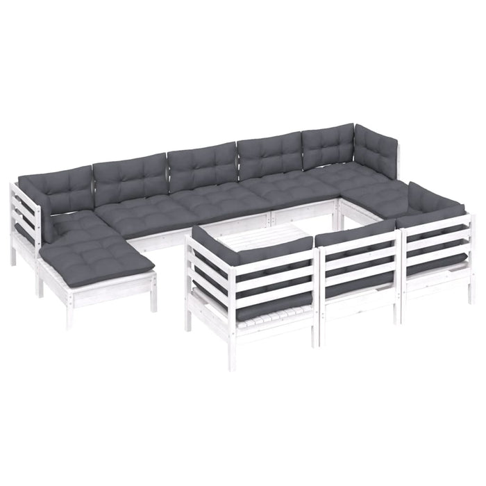 Set mobilier de grădină cu perne, 11 piese, alb lemn masiv pin - WALTI WALTI