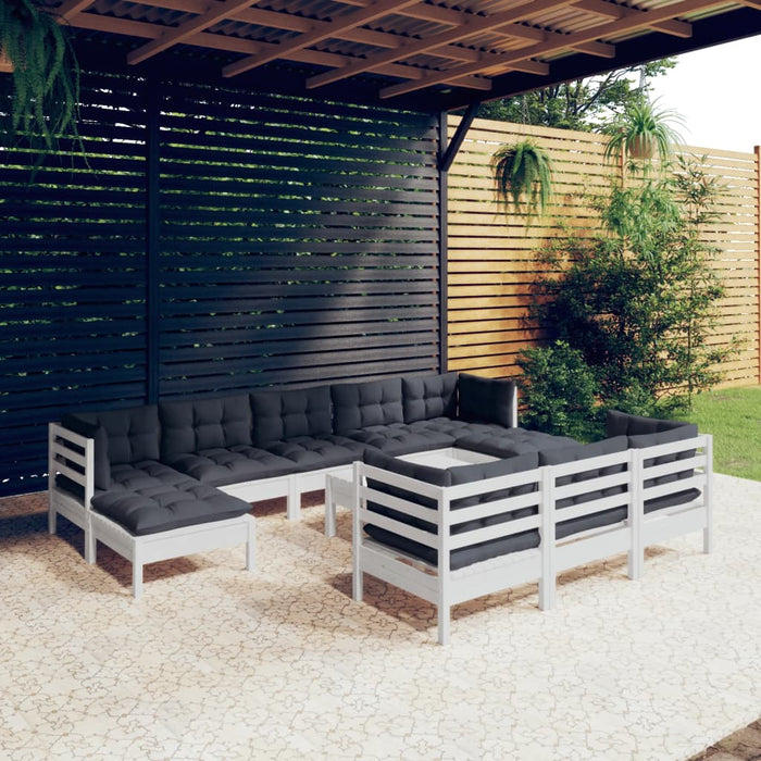 Set mobilier de grădină cu perne, 11 piese, alb lemn masiv pin - WALTI WALTI