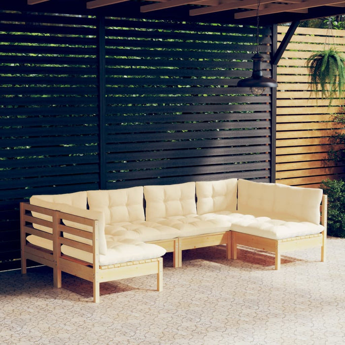 Set mobilier grădină cu perne crem, 6 piese, lemn masiv de pin - WALTI WALTI