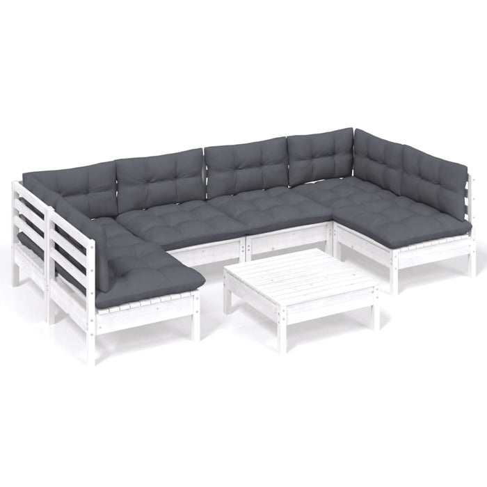 Set mobilier grădină cu perne, 7 piese, alb, lemn masiv de pin WALTI