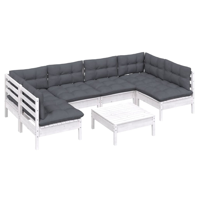 Set mobilier grădină cu perne, 7 piese, alb, lemn masiv de pin WALTI