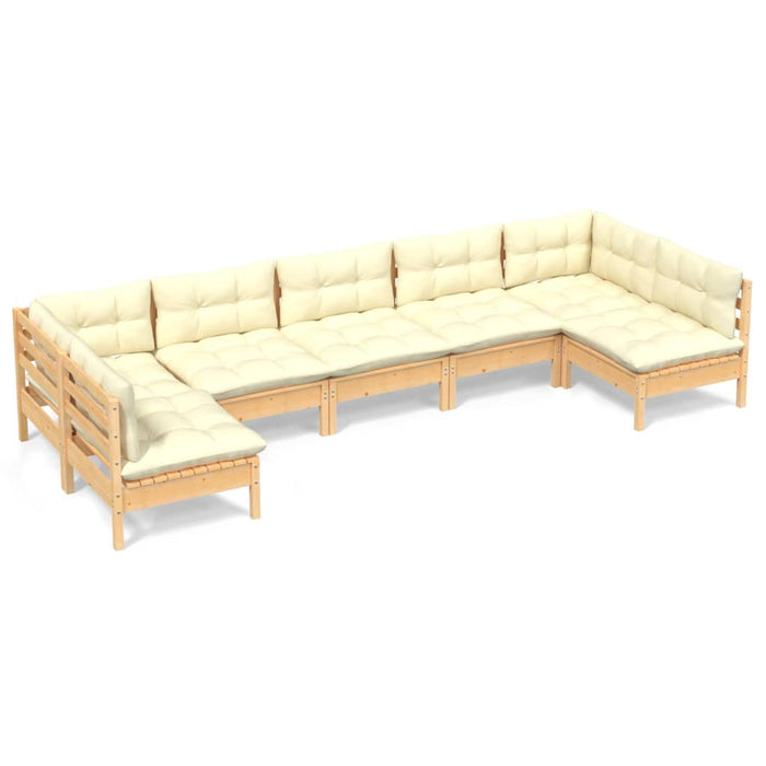 Set mobilier grădină cu perne crem, 7 piese, lemn masiv pin - WALTI WALTI