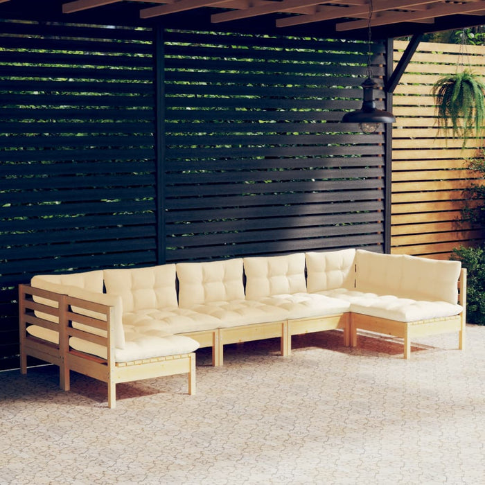 Set mobilier grădină cu perne crem, 7 piese, lemn masiv pin - WALTI WALTI