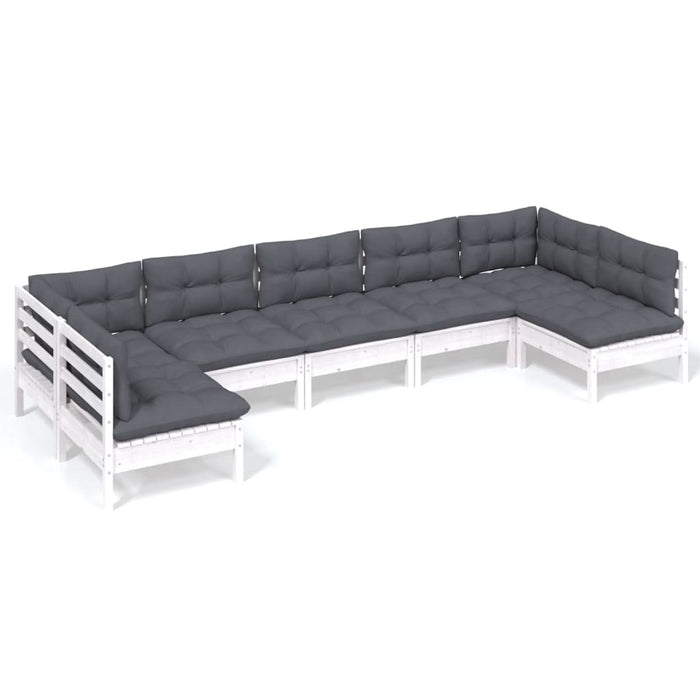 Set mobilier grădină cu perne, 7 piese, alb, lemn masiv de pin - WALTI WALTI