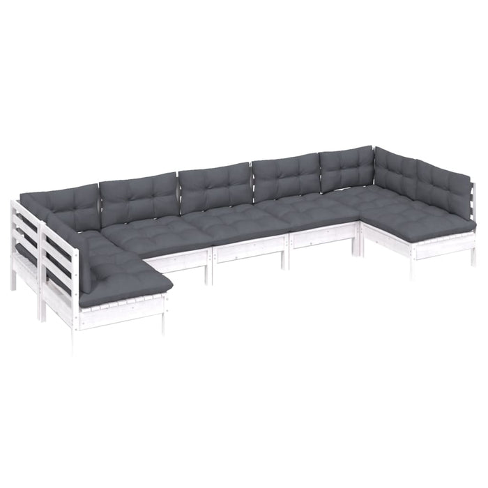 Set mobilier grădină cu perne, 7 piese, alb, lemn masiv de pin - WALTI WALTI