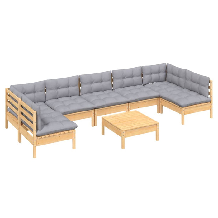 Set mobilier de grădină cu perne gri, 8 piese, lemn masiv pin - WALTI WALTI