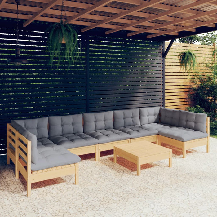 Set mobilier de grădină cu perne gri, 8 piese, lemn masiv pin - WALTI WALTI