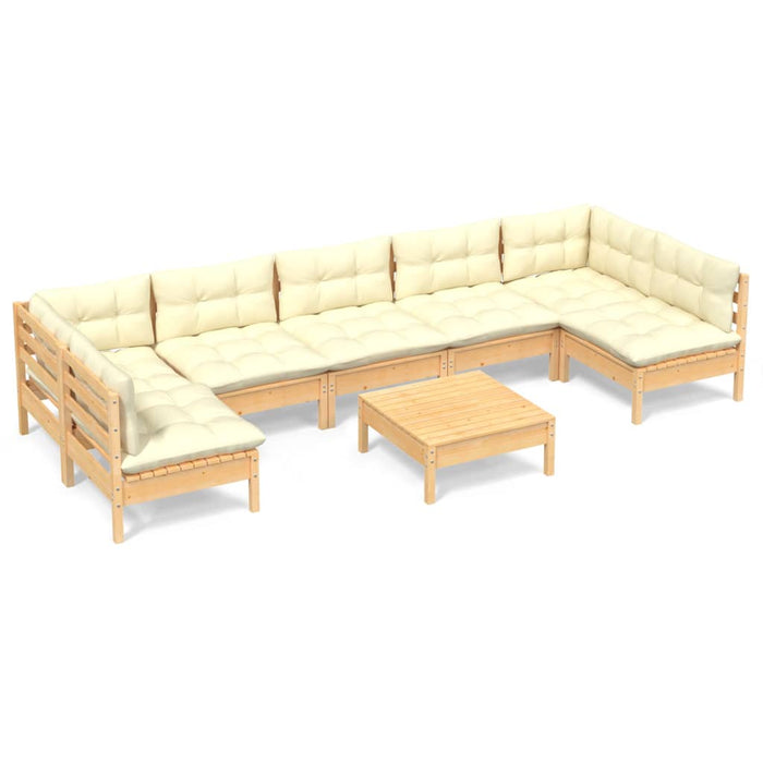 Set mobilier de grădină cu perne crem, 8 piese, lemn masiv pin - WALTI WALTI