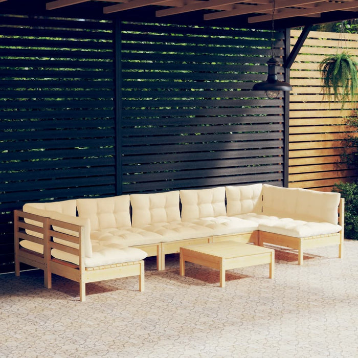 Set mobilier de grădină cu perne crem, 8 piese, lemn masiv pin - WALTI WALTI