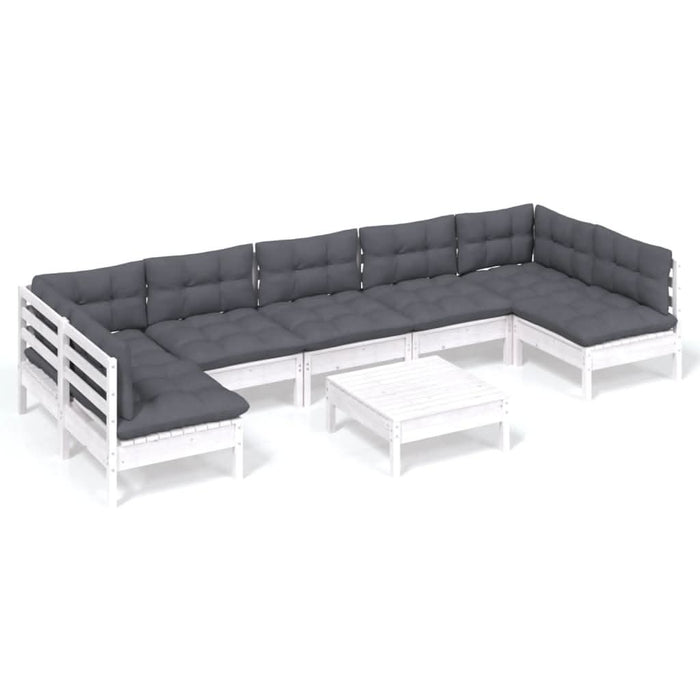 Set mobilier de grădină cu perne, 8 piese, alb, lemn masiv pin - WALTI WALTI