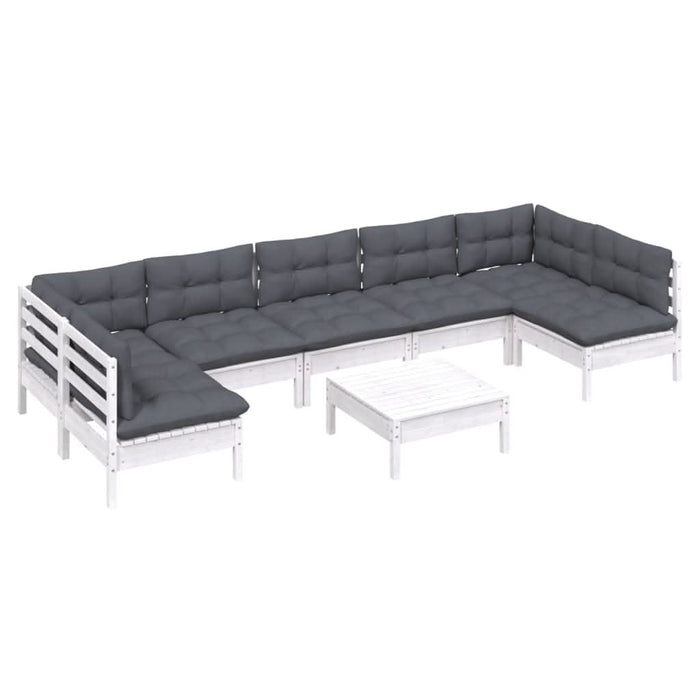 Set mobilier de grădină cu perne, 8 piese, alb, lemn masiv pin - WALTI WALTI