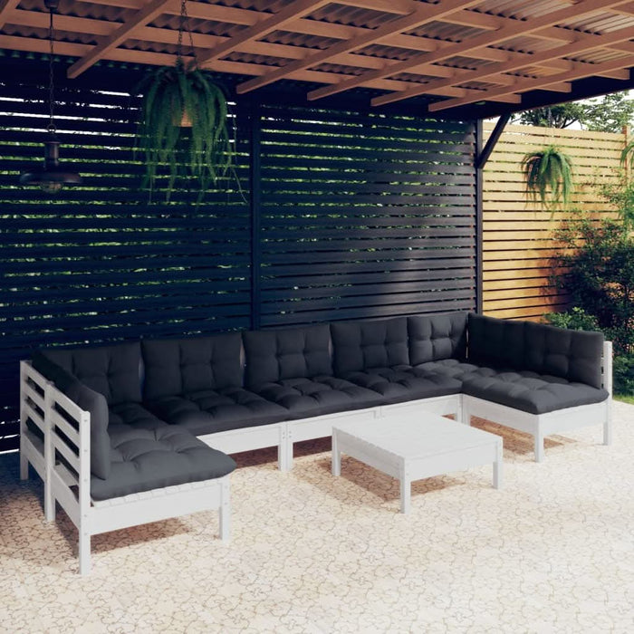 Set mobilier de grădină cu perne, 8 piese, alb, lemn masiv pin - WALTI WALTI