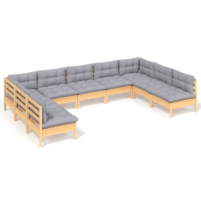 Set mobilier de grădină cu perne gri, 9 piese, lemn masiv pin - WALTI WALTI