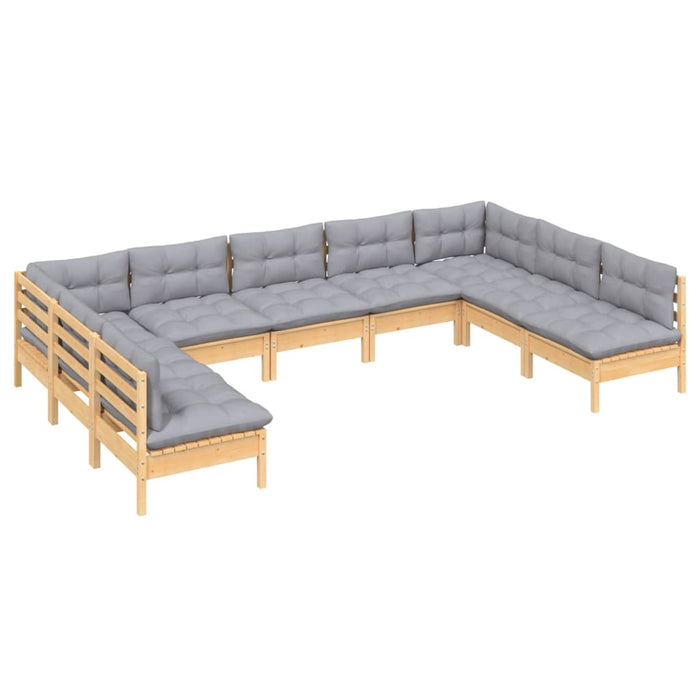 Set mobilier de grădină cu perne gri, 9 piese, lemn masiv pin - WALTI WALTI