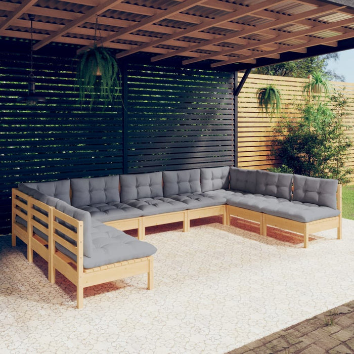 Set mobilier de grădină cu perne gri, 9 piese, lemn masiv pin - WALTI WALTI