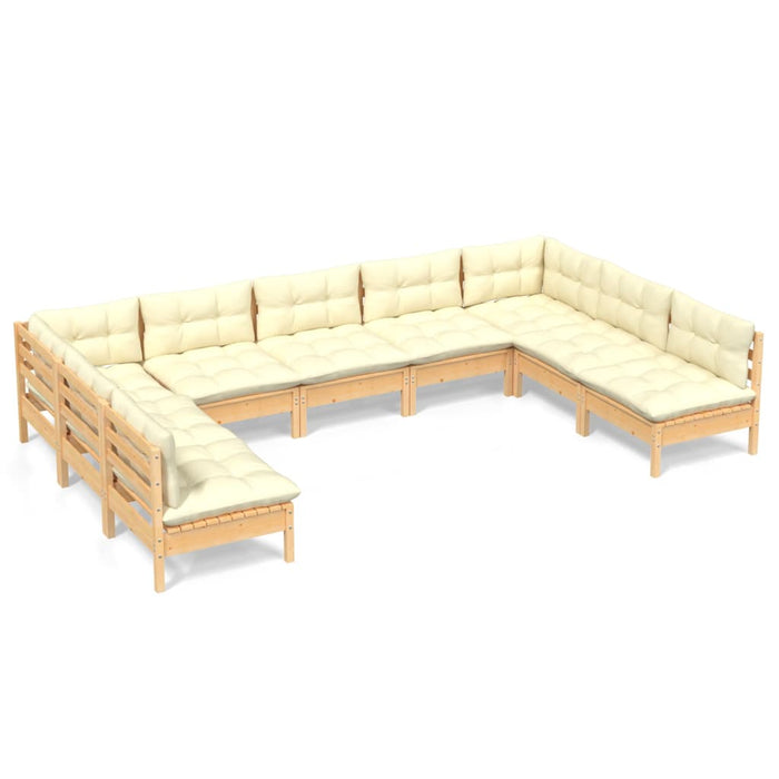 Set mobilier grădină cu perne crem, 9 piese, lemn masiv de pin - WALTI WALTI