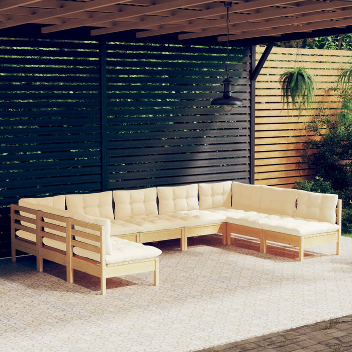 Set mobilier grădină cu perne crem, 9 piese, lemn masiv de pin - WALTI WALTI