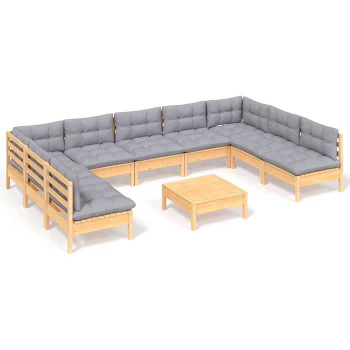 Set mobilier de grădină cu perne, 10 piese, gri, lemn masiv pin WALTI