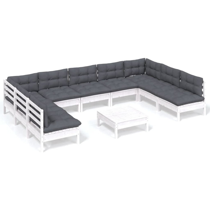 Set mobilier grădină cu perne, 10 piese, alb, lemn masiv pin - WALTI WALTI