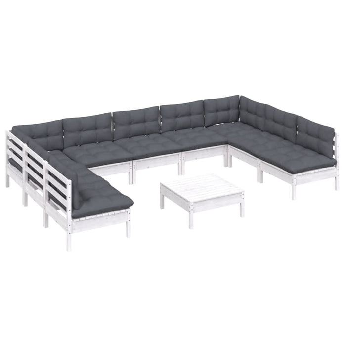 Set mobilier grădină cu perne, 10 piese, alb, lemn masiv pin - WALTI WALTI