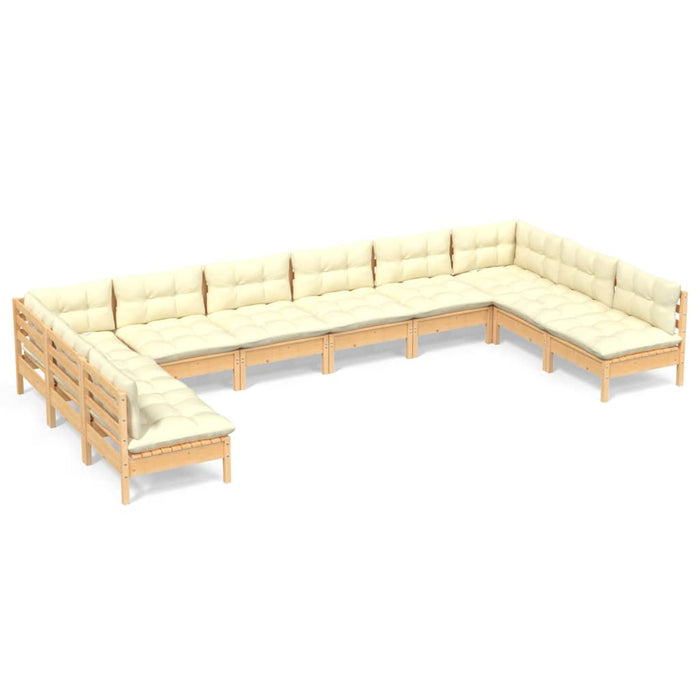Set mobilier grădină cu perne crem, 10 piese, lemn masiv de pin - WALTI WALTI