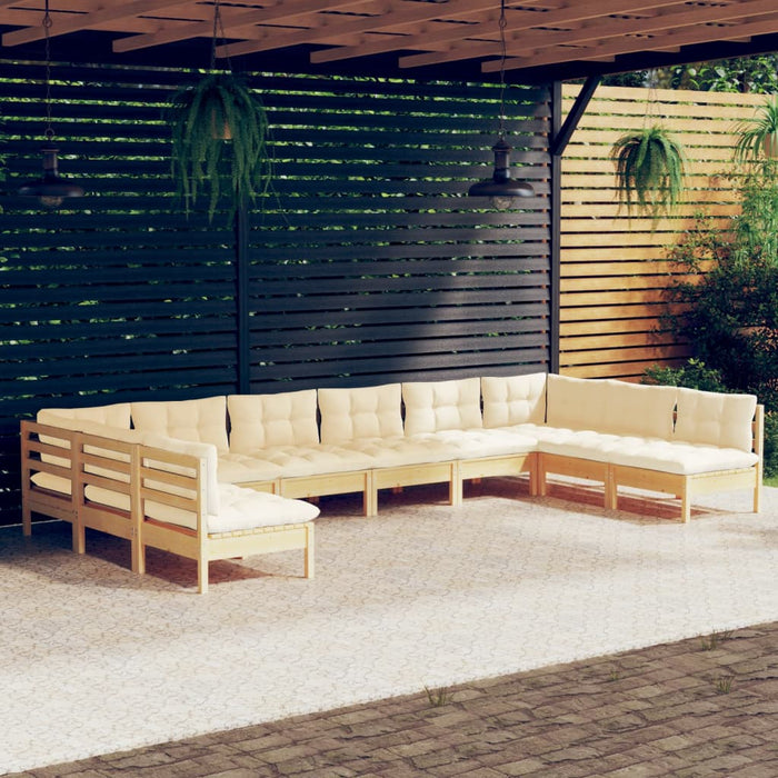 Set mobilier grădină cu perne crem, 10 piese, lemn masiv de pin - WALTI WALTI