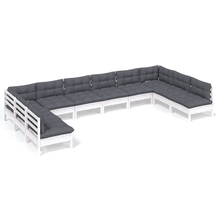 Set mobilier de grădină cu perne, 10 piese, alb lemn masiv pin - WALTI WALTI