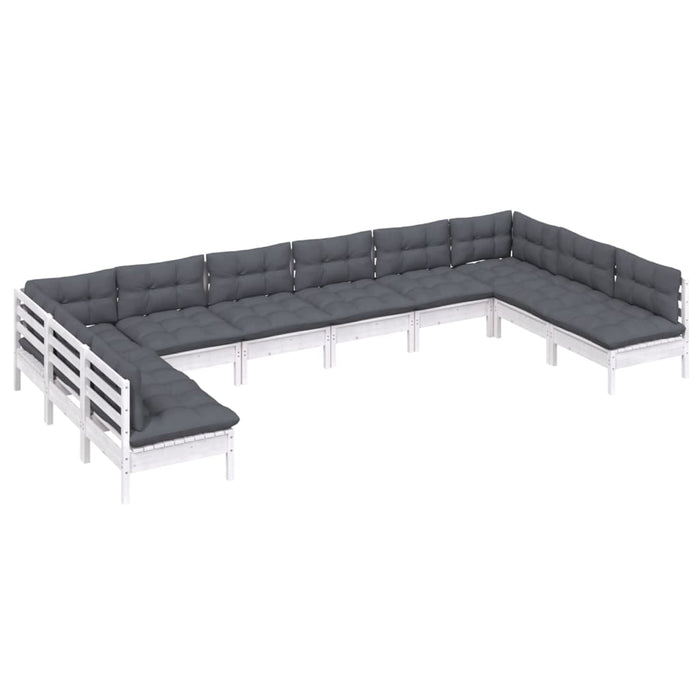 Set mobilier de grădină cu perne, 10 piese, alb lemn masiv pin - WALTI WALTI