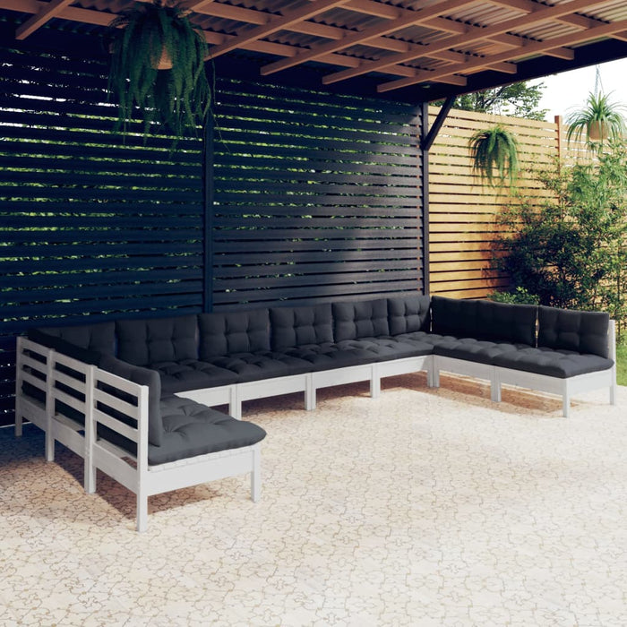 Set mobilier de grădină cu perne, 10 piese, alb lemn masiv pin - WALTI WALTI