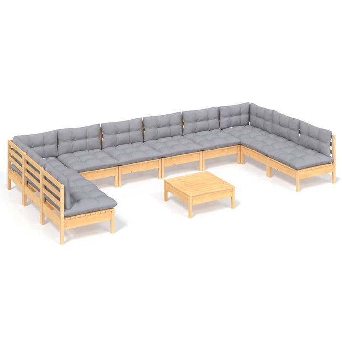 Set mobilier grădină cu perne, 11 piese, gri, lemn masiv pin WALTI