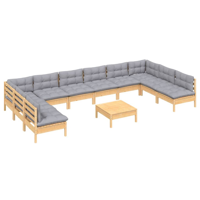 Set mobilier grădină cu perne, 11 piese, gri, lemn masiv pin WALTI