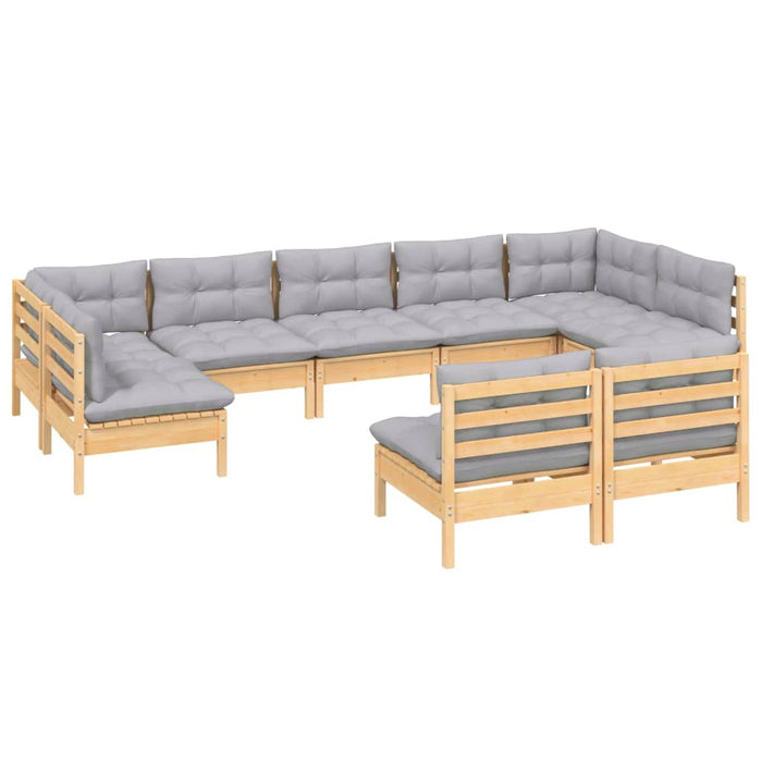 Set mobilier de grădină cu perne gri, 9 piese, lemn masiv pin - WALTI WALTI