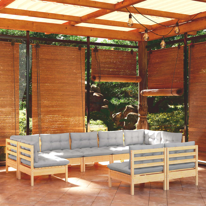 Set mobilier de grădină cu perne gri, 9 piese, lemn masiv pin - WALTI WALTI