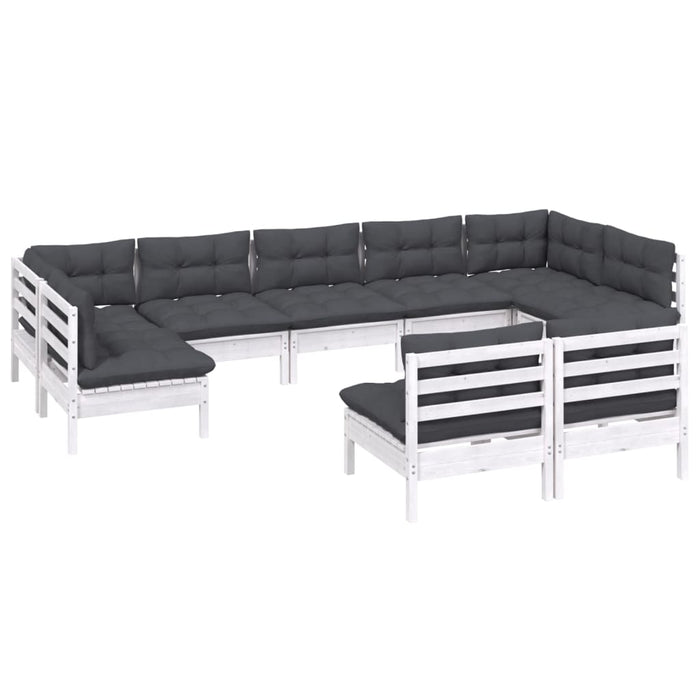 Set mobilier grădină cu perne, 9 piese, alb, lemn masiv pin - WALTI WALTI