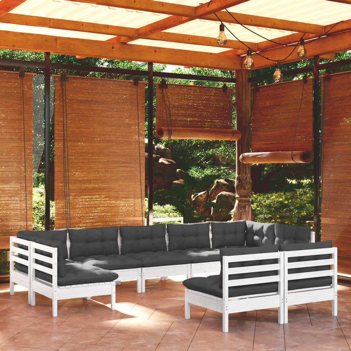 Set mobilier grădină cu perne, 9 piese, alb, lemn masiv pin - WALTI WALTI