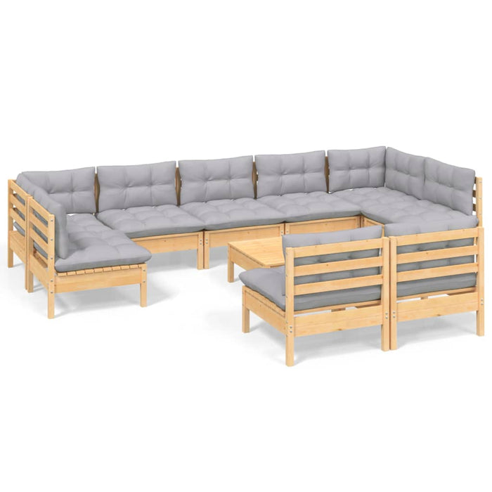 Set mobilier de grădină cu perne, 10 piese, gri, lemn masiv pin - WALTI WALTI