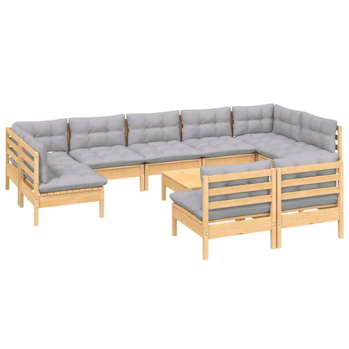 Set mobilier de grădină cu perne, 10 piese, gri, lemn masiv pin - WALTI WALTI