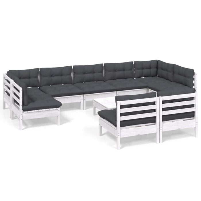 Set mobilier grădină cu perne, 10 piese, alb, lemn masiv pin - WALTI WALTI
