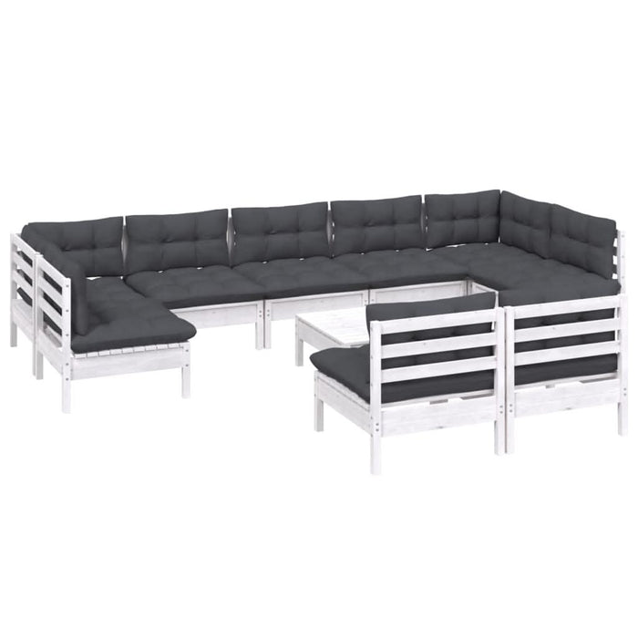 Set mobilier grădină cu perne, 10 piese, alb, lemn masiv pin - WALTI WALTI